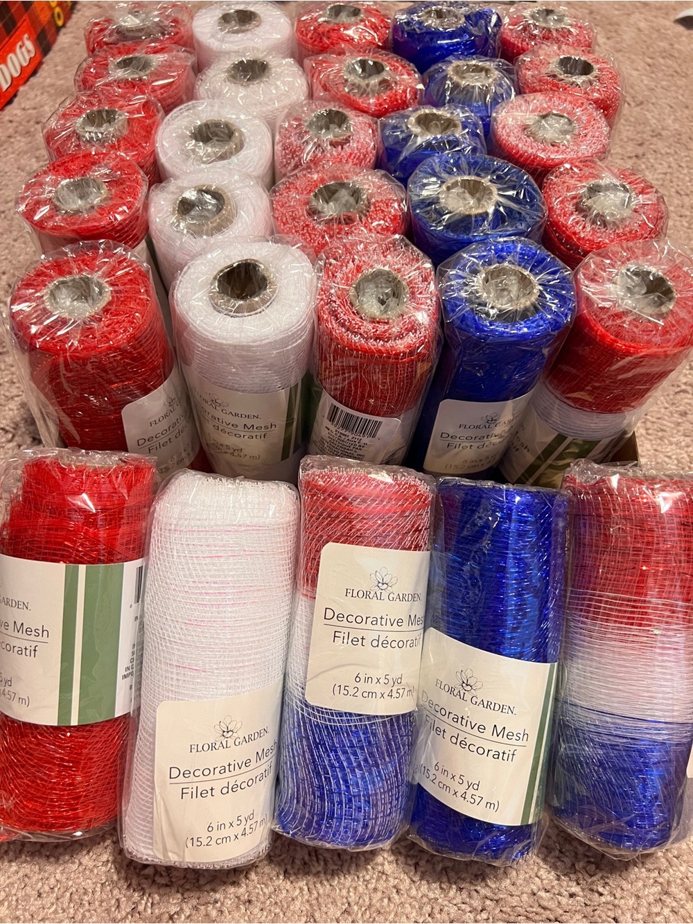 30 Floral Garden Decorative Mesh Rolls - Red White Blue